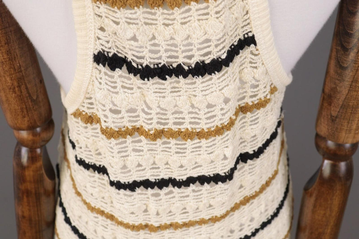 BNWT ISABEL MARANT ETOILE Beige Striped Crochet Knit Sleeveless Midi Dress Sz 36
