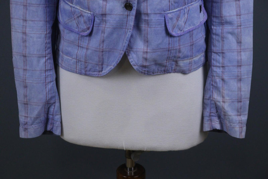 BNWT GALLIANO Blue Check Three Button Blazer Jacket – Size 26 / 40