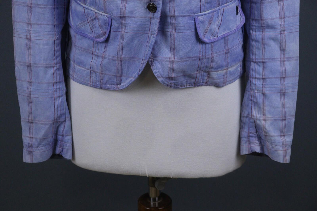 BNWT GALLIANO Blue Check Three Button Blazer Jacket – Size 26 / 40