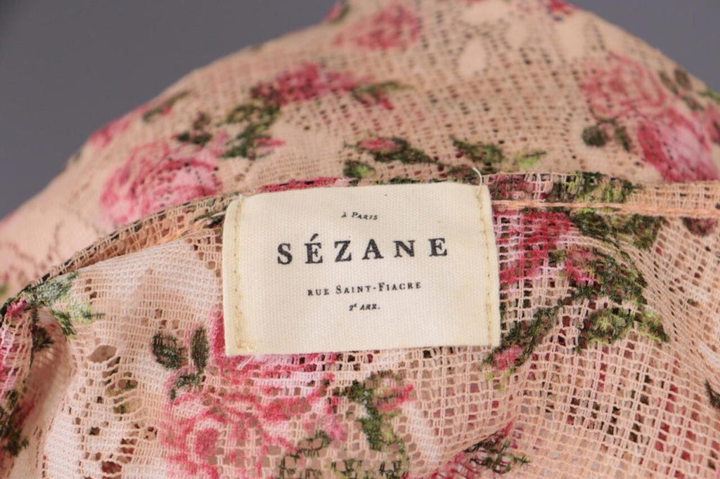 SEZANE Beige Floral Knit Mesh Short Sleeve Blouse Top Shirt – Size 36 / S