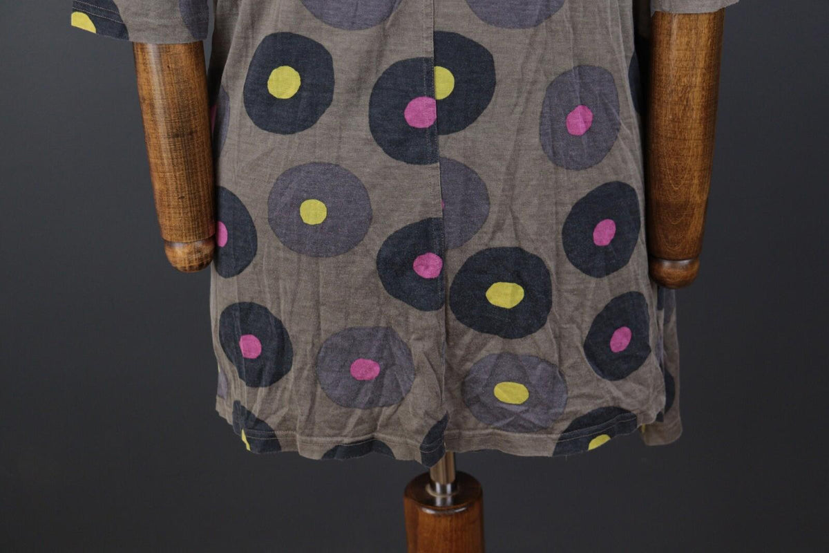 GUDRUN SJODEN Brown Dotted Silk Oversized 3/4 Sleeve Tunic Dress – Size S