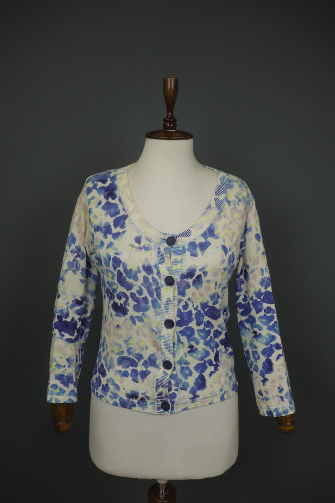 JUST CAVALLI Multi Floral Viscose Knitted Round Neck Button Front Sweater – Size S – Used