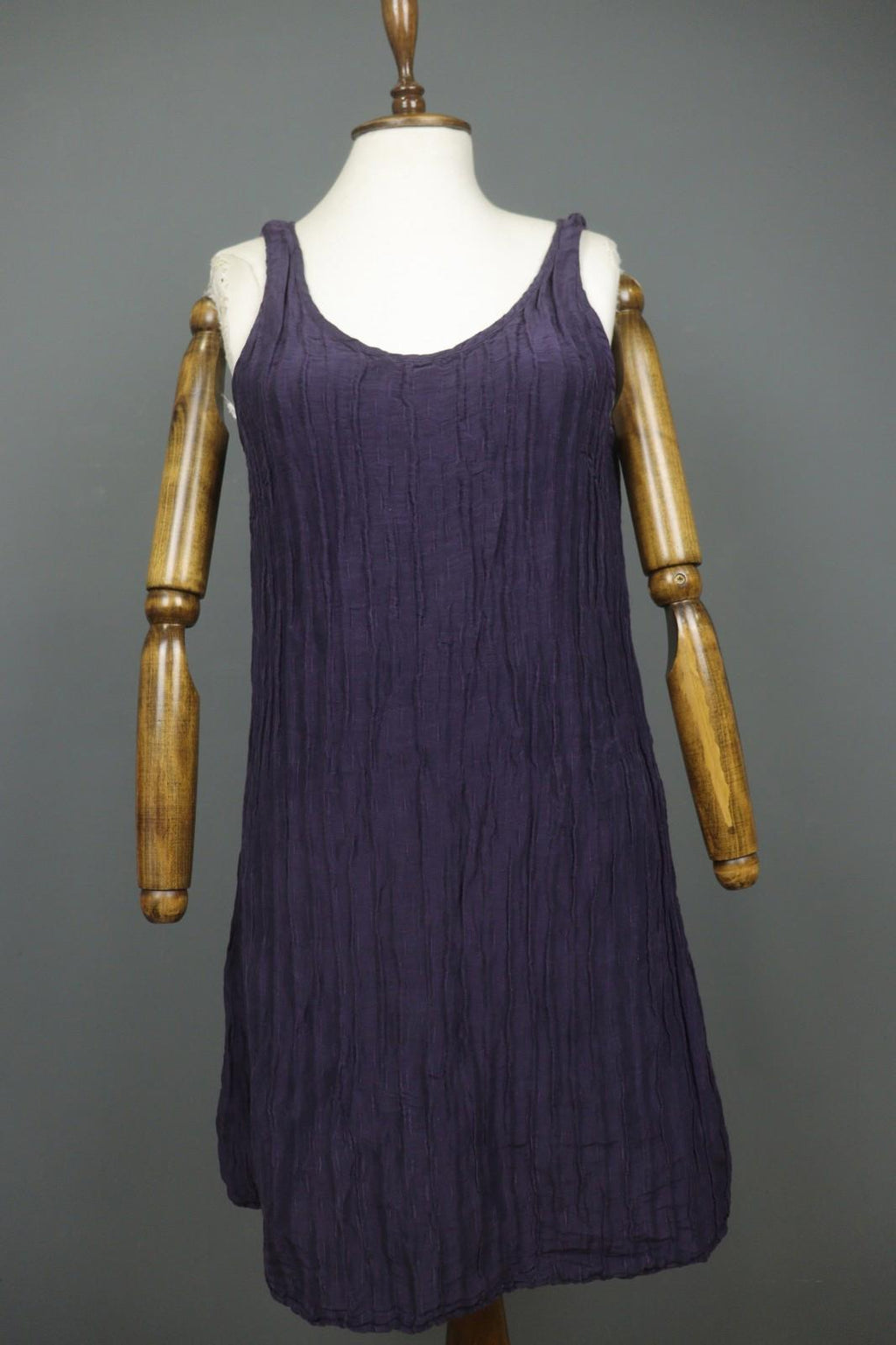 GRIZAS Purple Linen Regular Fit Wide Strap Scoop Neck Pullover Tank Dress – Size S
