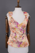 GIANNI VERSACE Multicolor Floral 3D Sleeveless V-Neck Blouse Tank Top – Size 40