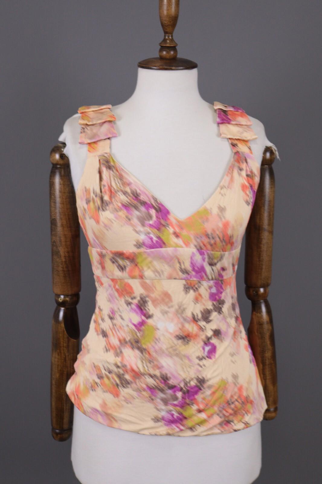 GIANNI VERSACE Multicolor Floral 3D Sleeveless V-Neck Blouse Tank Top – Size 40