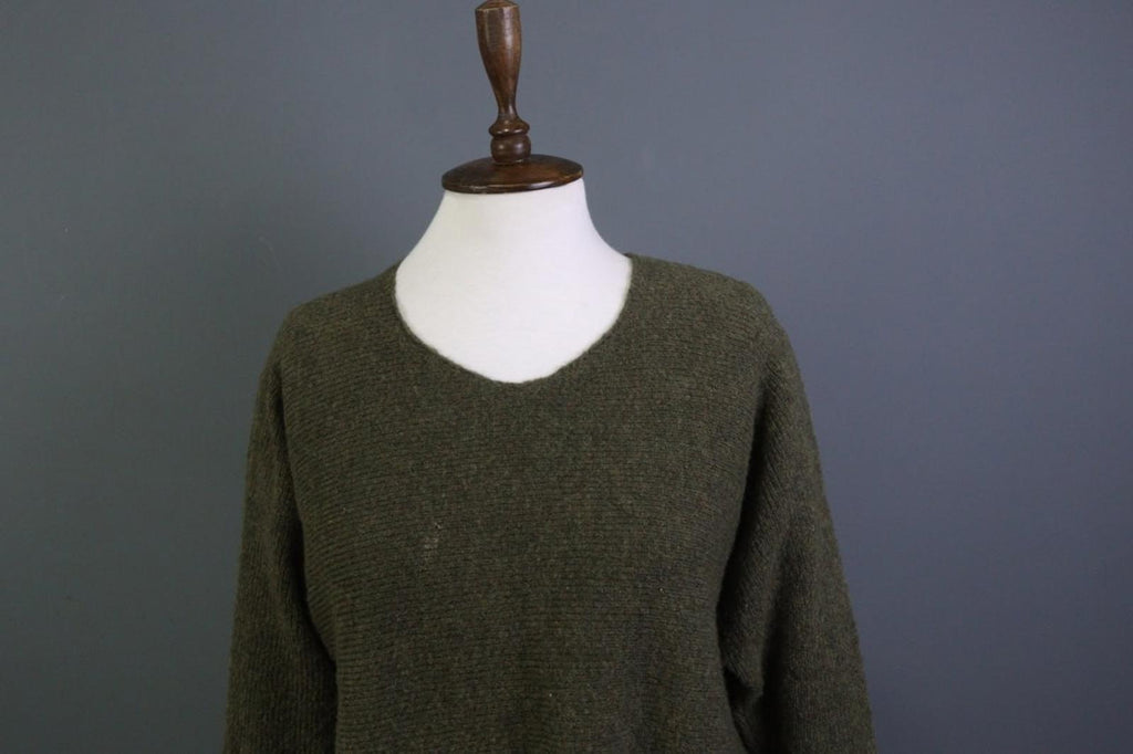 GRIZAS Green Wool Flower Knit Crew Neck Long Sleeve Pullover Sweater – Size XL