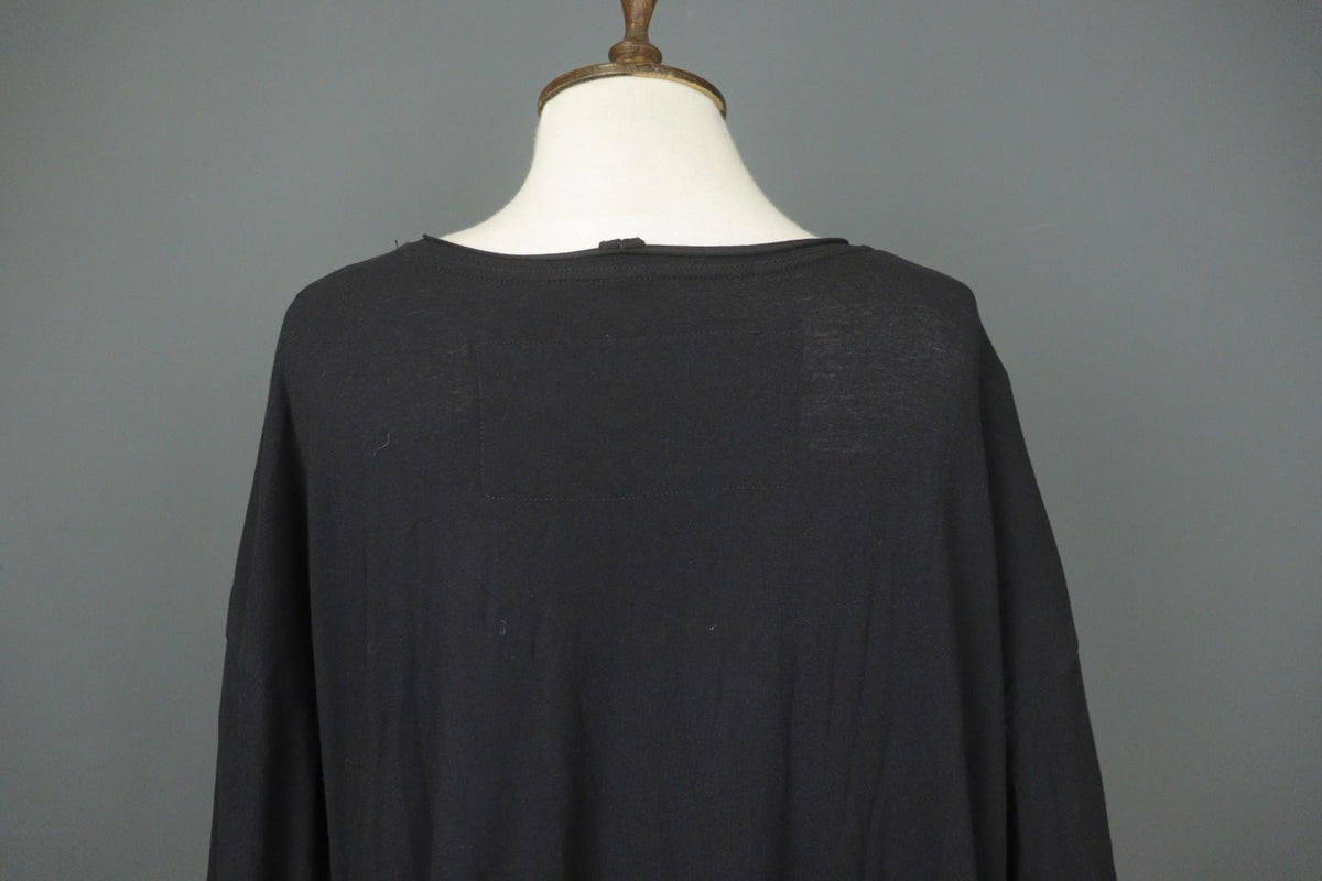 RUNDHOLZ Black Cotton Pleated Back Long Sleeve Round Neck Shift Dress – Size S