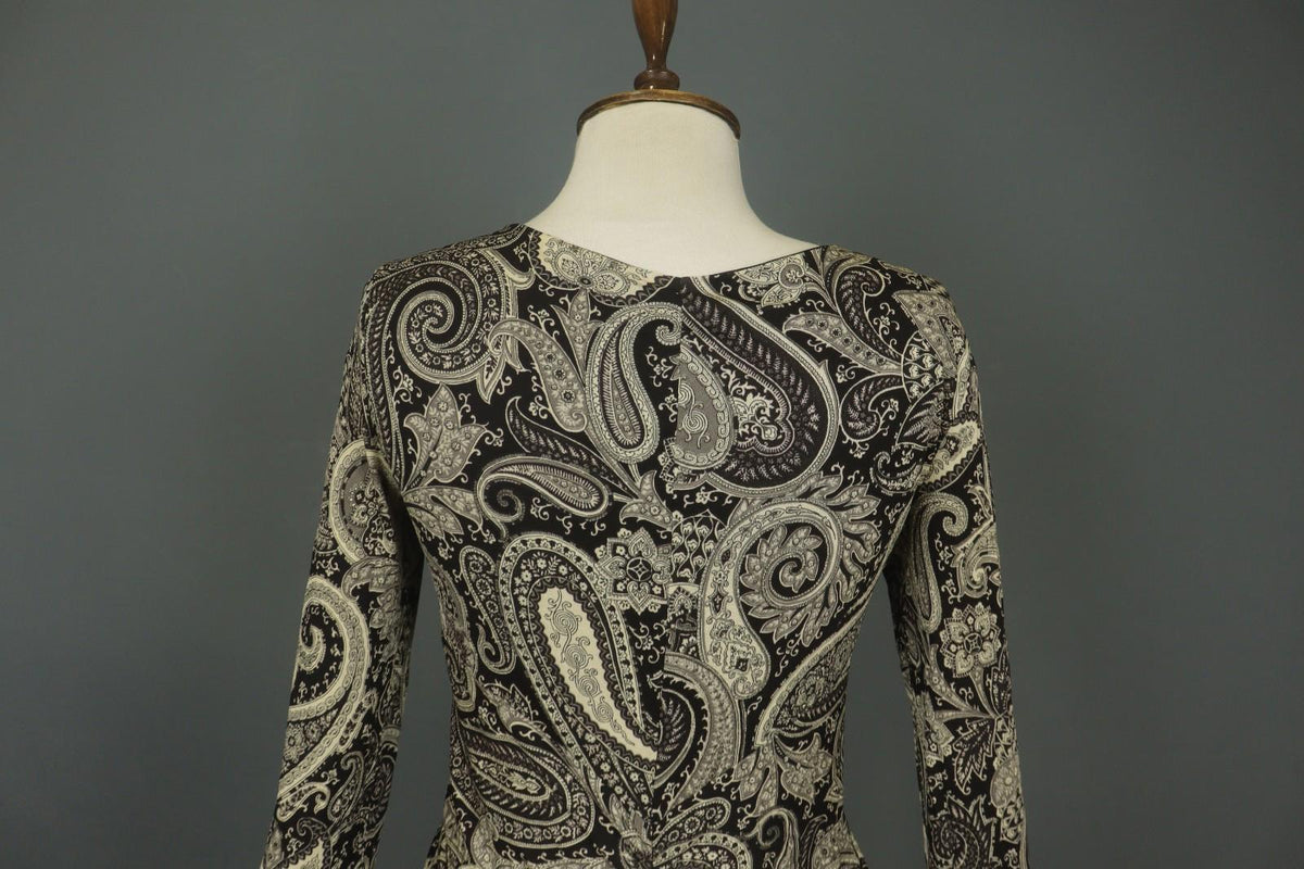 ETRO MILANO Multi Paisley 100% Viscose Long Sleeve V-Neck Sheath Dress – Size 46
