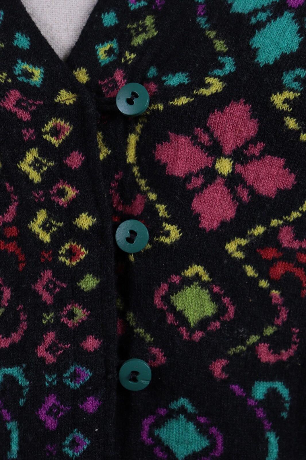 IVKO Black Intarsia Pattern Wool Floral Knit Sweater – Size 40 / S