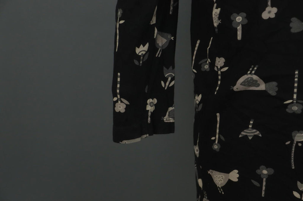 GUDRUN SJODEN Black Floral Long Sleeve Keyhole Neck Button Front Tunic Top Sz L