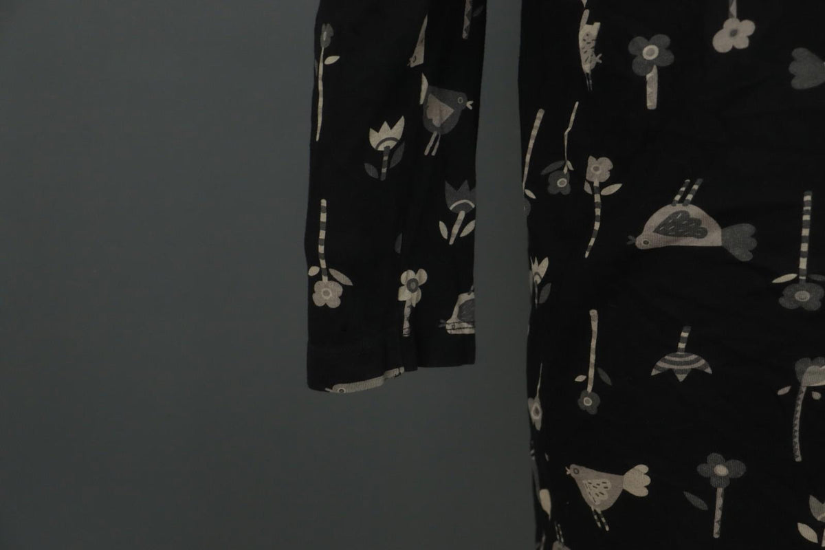 GUDRUN SJODEN Black Floral Long Sleeve Keyhole Neck Button Front Tunic Top Sz L