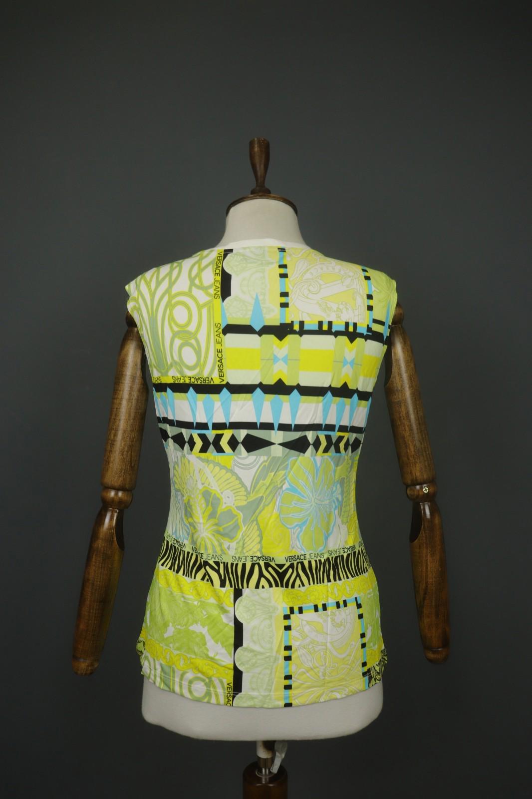 VERSACE JEANS Multicolor Geo Print Sleeveless Shoulder Button Blouse Top – Size 42