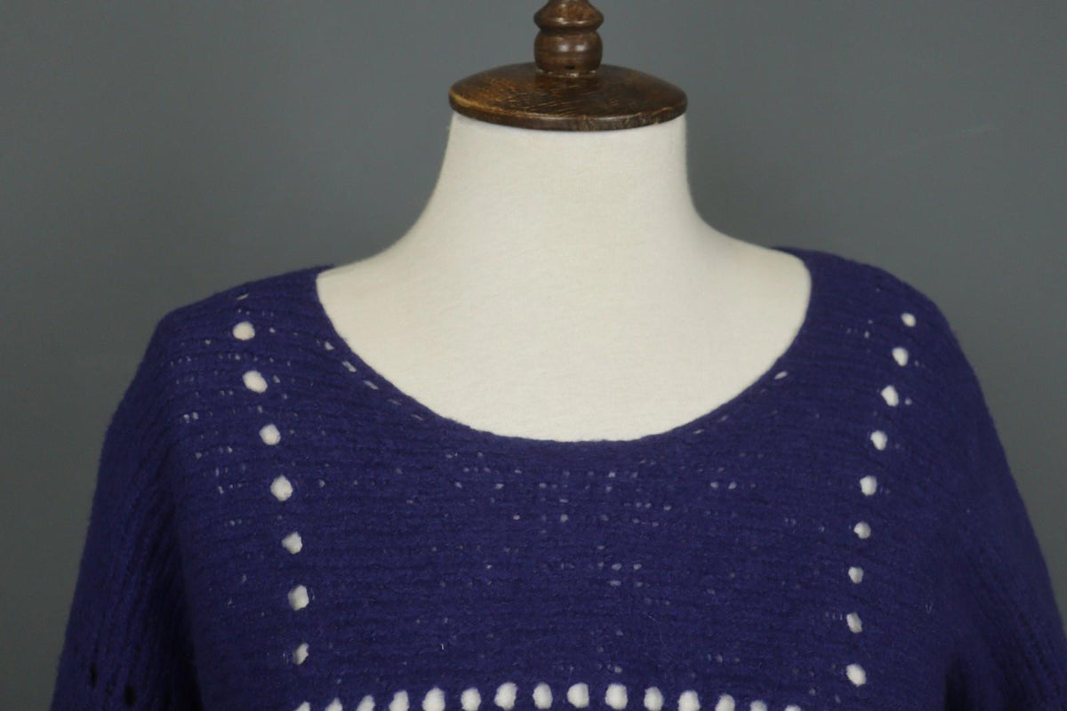 GRIZAS Purple Wool Cable Knit Long Sleeve Round Neck Pullover Sweater – Size M
