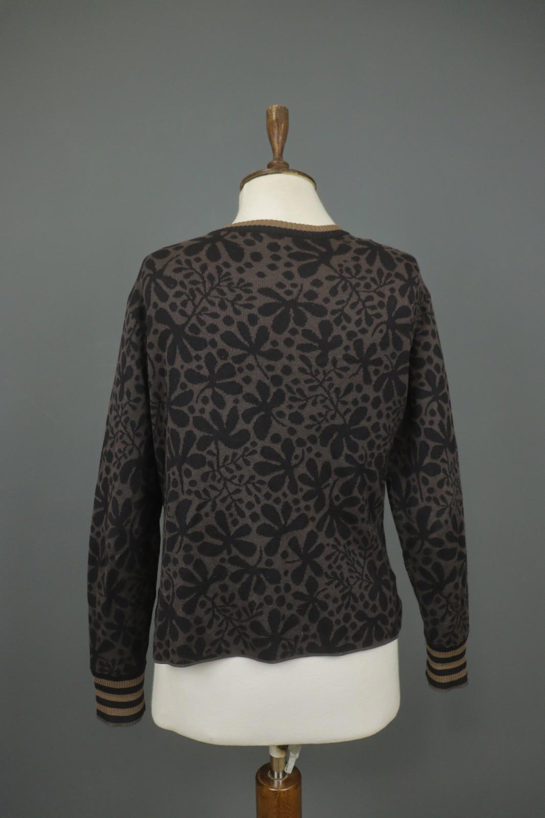GUDRUN SJODEN Brown Floral 100% Cotton Button-Front Cardigan Sweater – Size S