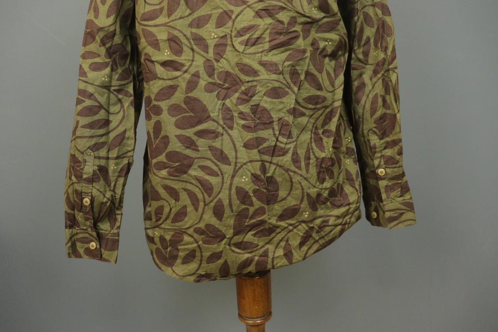 GUDRUN SJODEN Leaf Print Cotton Long Sleeve Casual Collared Button-Up Shirt Sz M