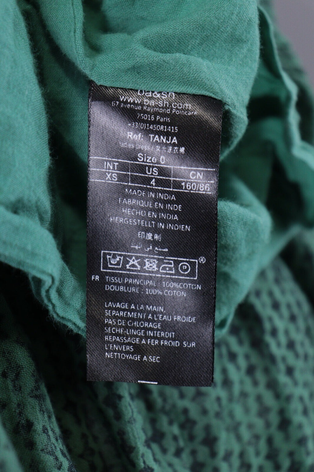 BA&SH Tanja Green Lagenlook Relaxed 3/4 Sleeve Blouson Dress – Size 0 / XS