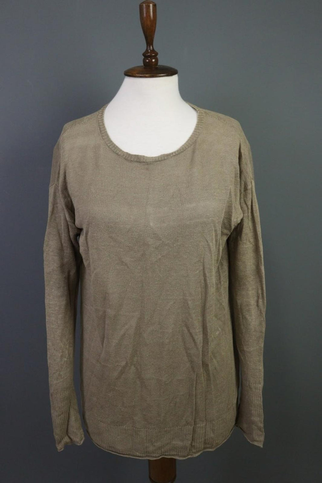 GUDRUN SJODEN Brown Linen Knit Crew Neck Raglan Sleeve Pullover Sweater – Size S