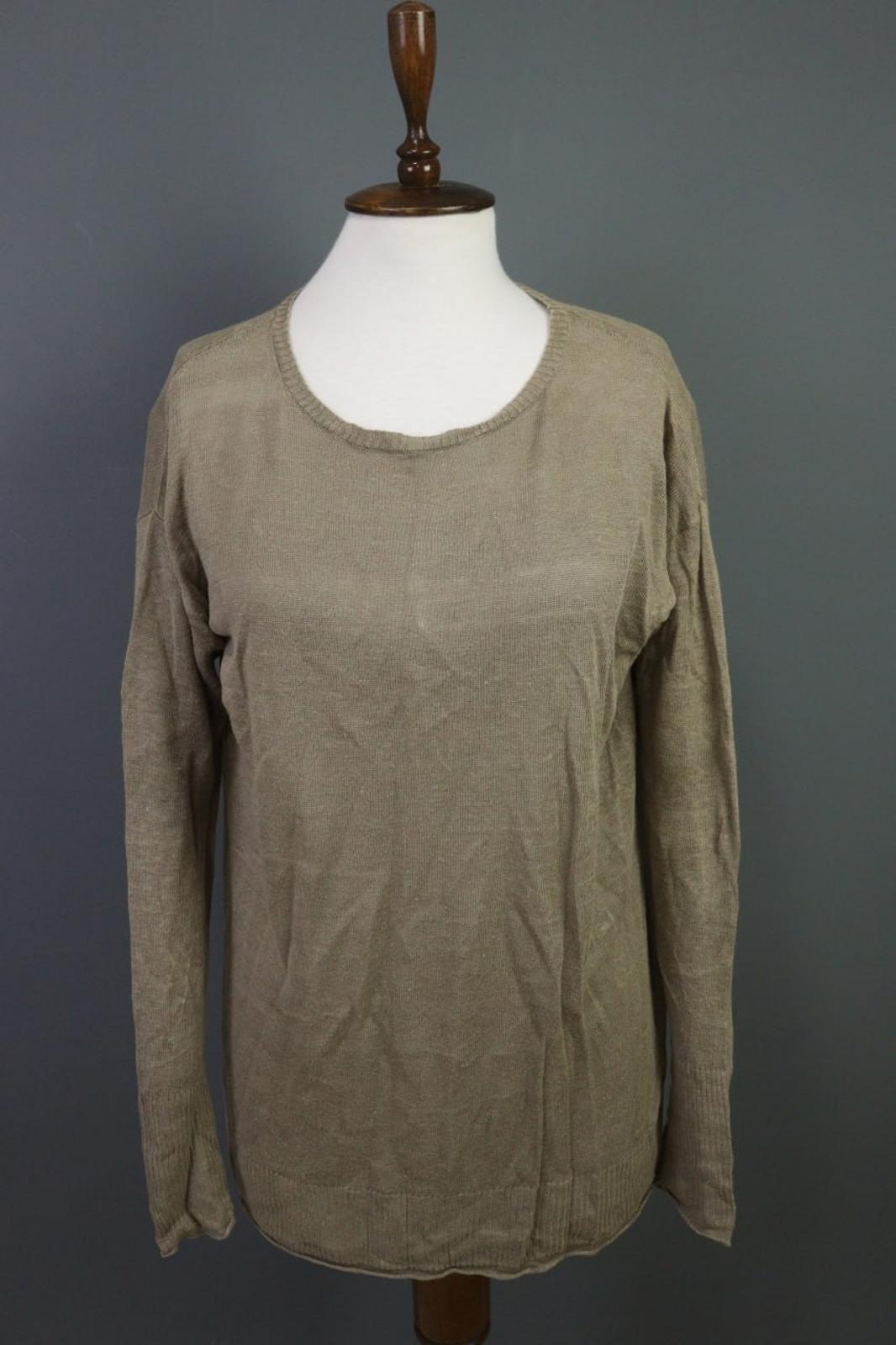 GUDRUN SJODEN Brown Linen Knit Crew Neck Raglan Sleeve Pullover Sweater – Size S