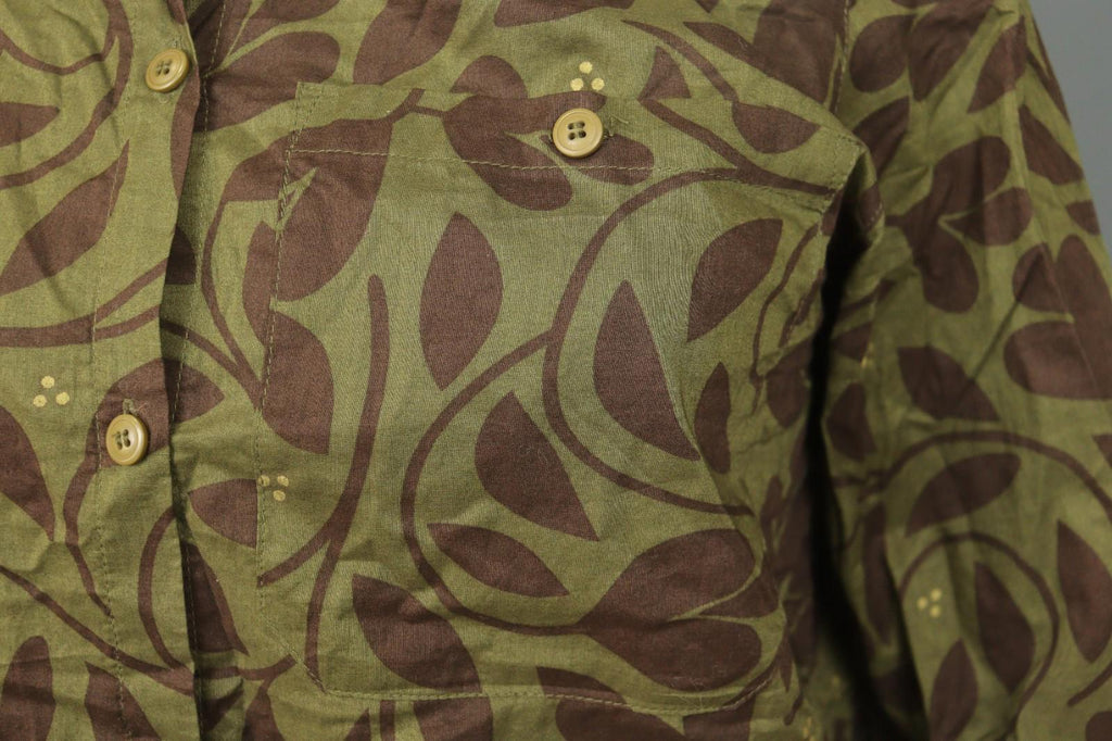 GUDRUN SJODEN Leaf Print Cotton Long Sleeve Casual Collared Button-Up Shirt Sz M