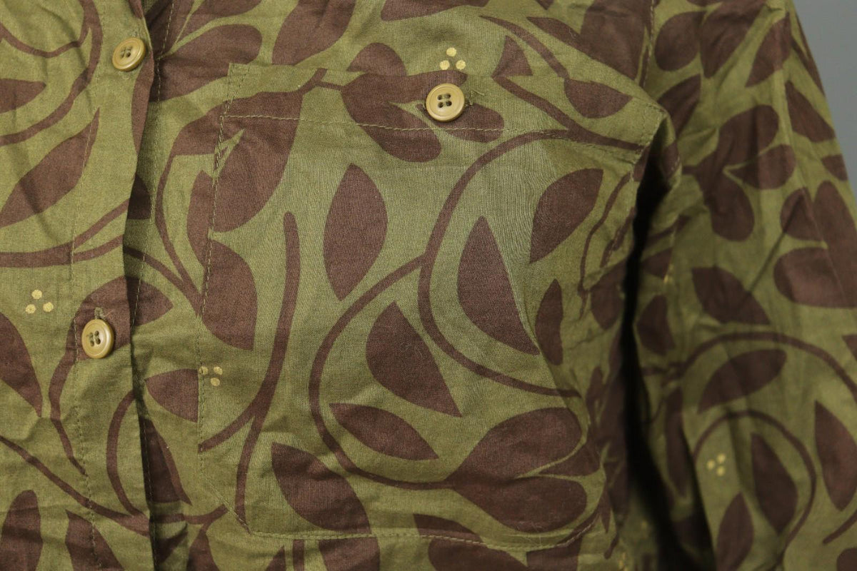 GUDRUN SJODEN Leaf Print Cotton Long Sleeve Casual Collared Button-Up Shirt Sz M