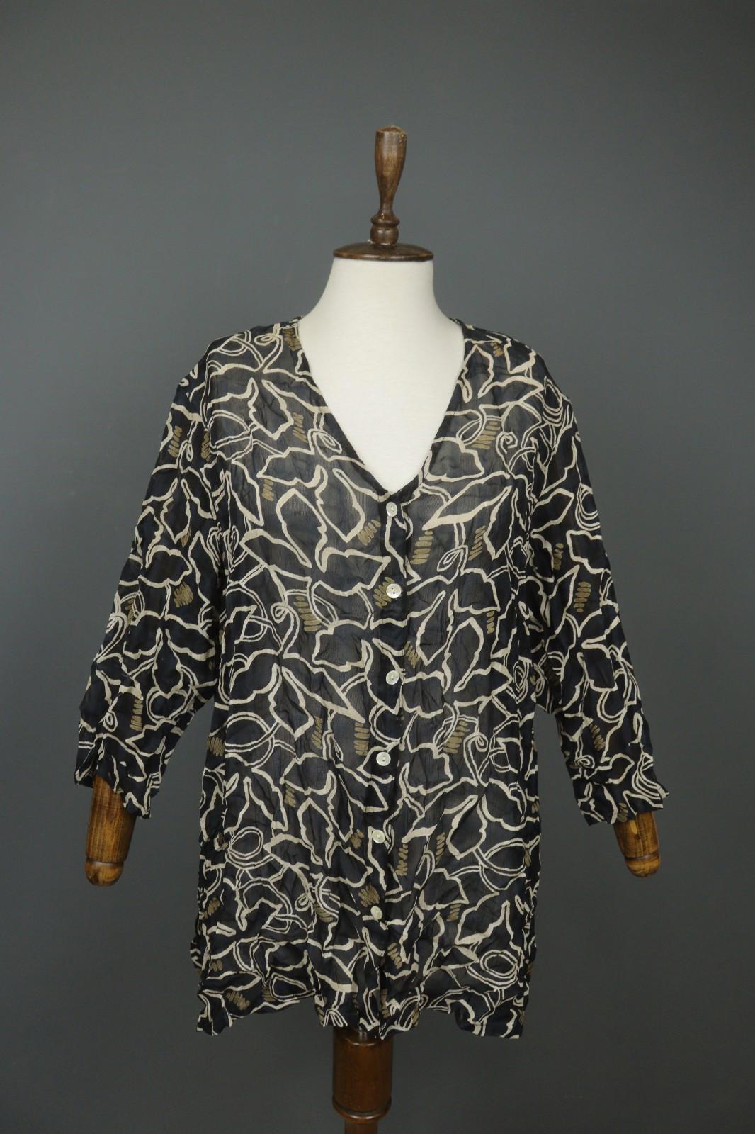 GUDRUN SJODEN Black Floral 100% Viscose V-Neck Button Front Shirt Dress – Size L