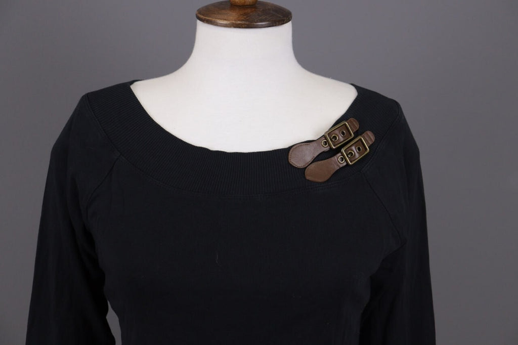 Lauren Ralph Lauren Black Leather Strap Cotton Sweater – Size M