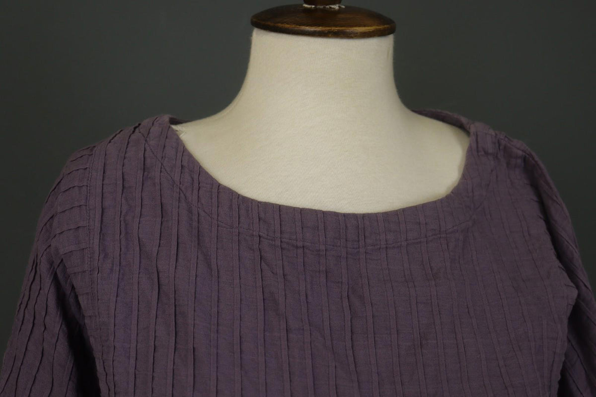 GUDRUN SJODEN Purple 100% Cotton Long Sleeve Round Neck Pullover Blouse Top Sz L