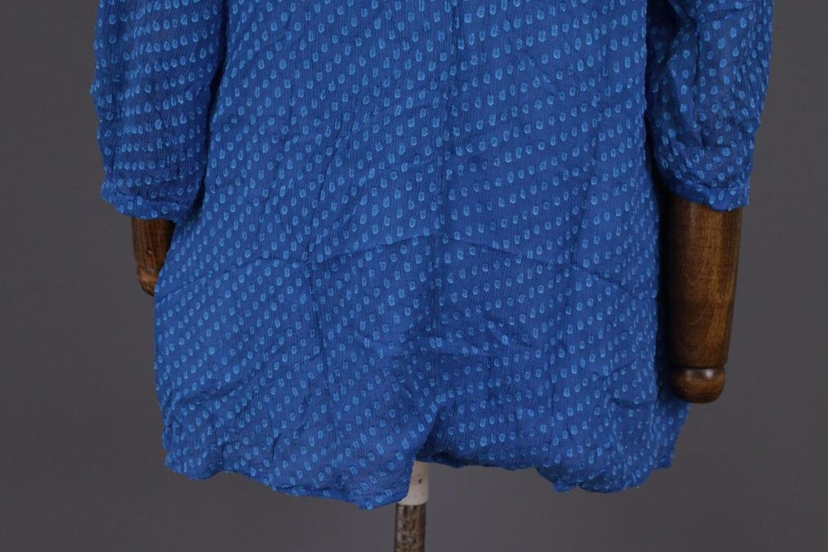 GRIZAS Blue Silk Textured Lagenlook 3/4 Sleeve Blouse Tunic – Size XS