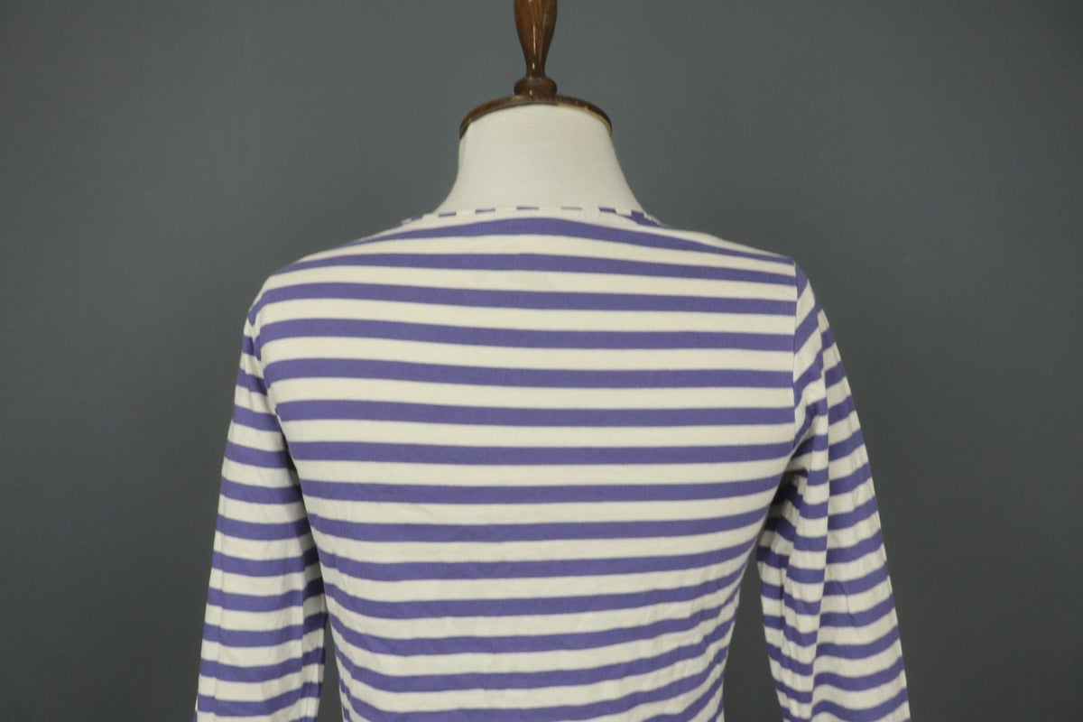 GUDRUN SJODEN Purple White Striped Cotton Crew Neck Pullover Shirt Top – Size XS