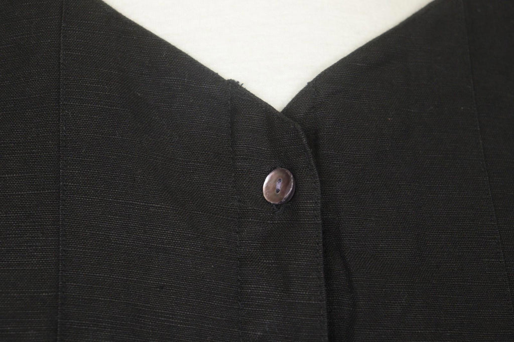 GUDRUN SJÖDEN Black Linen Pockets 3/4 Sleeve Button Front Blouse Top – Size S
