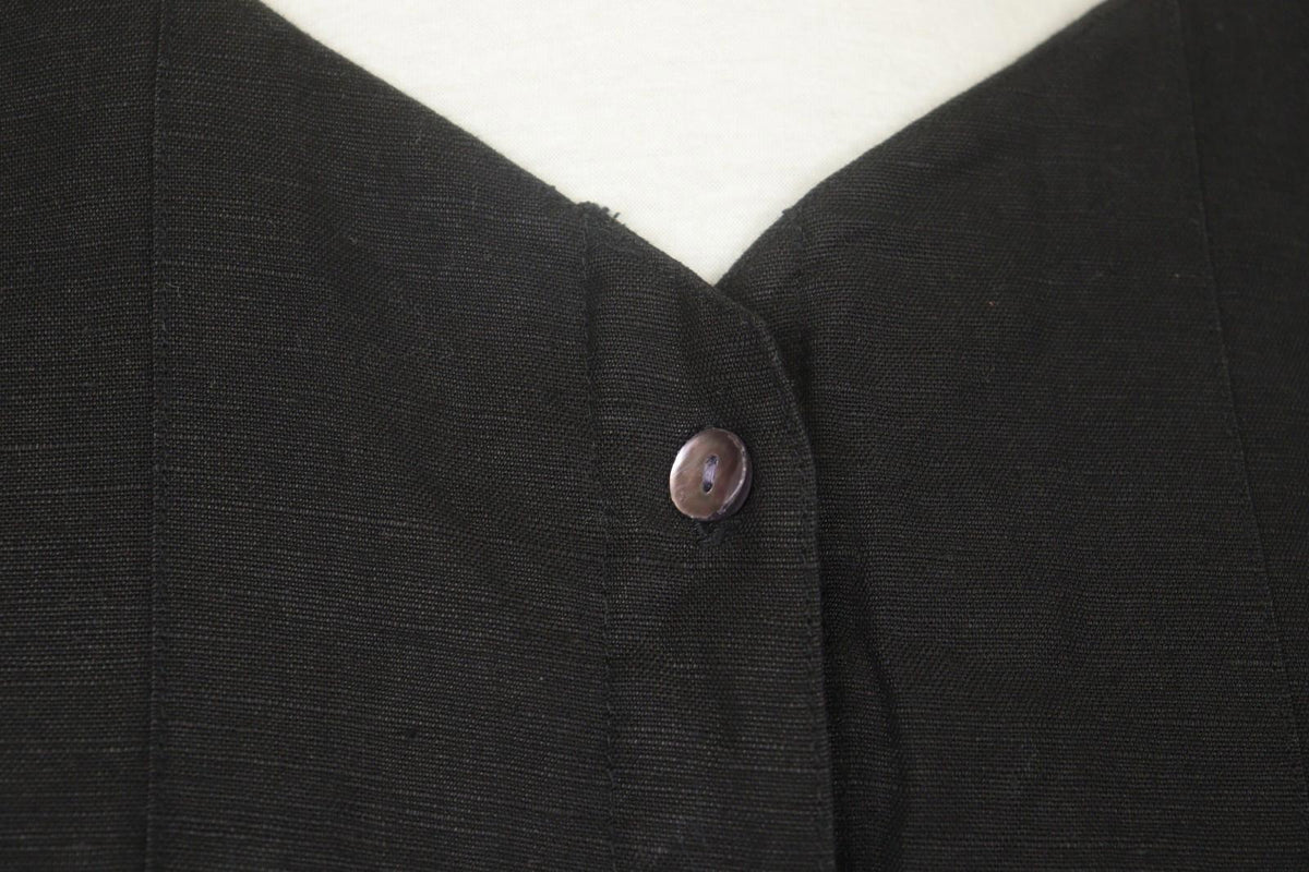 GUDRUN SJÖDEN Black Linen Pockets 3/4 Sleeve Button Front Blouse Top – Size S