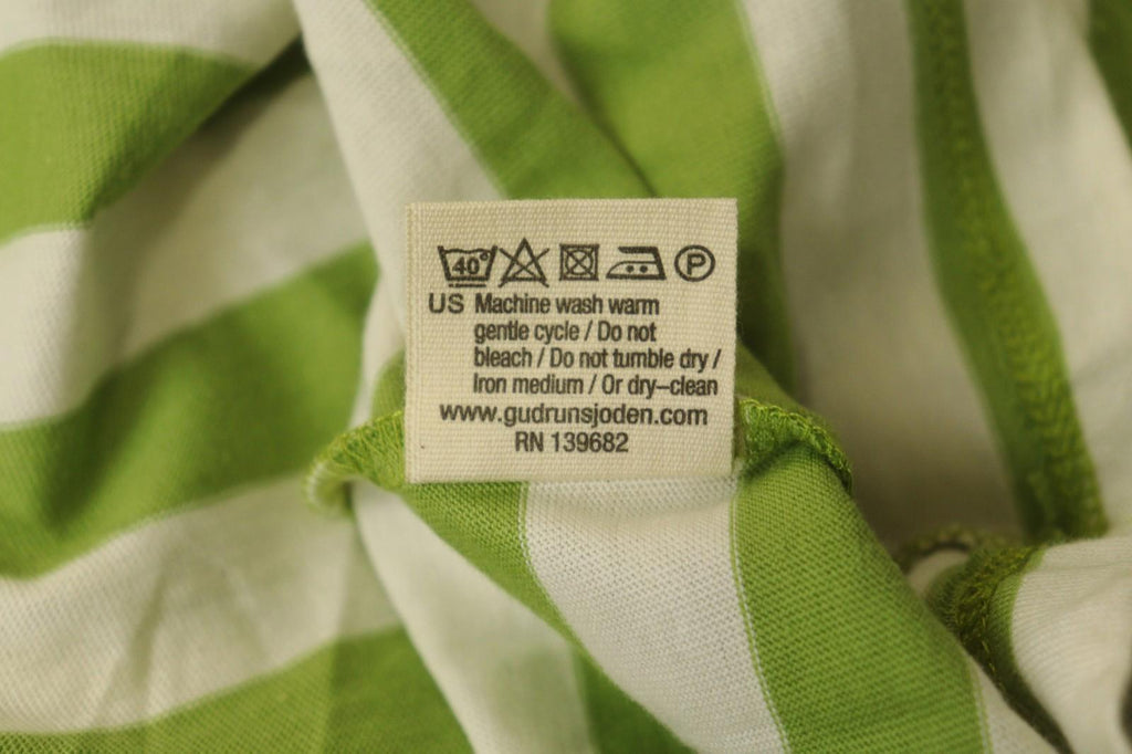 GUDRUN SJODEN White Green Striped 100% Cotton Crew Neck Pullover T-Shirt – Size L