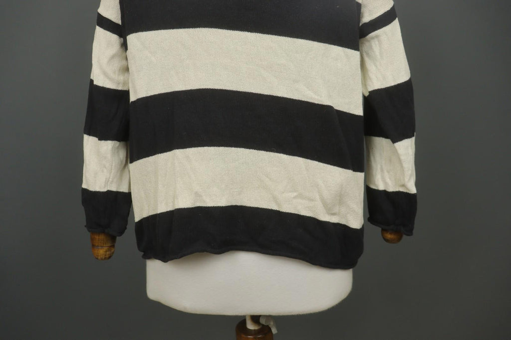 GUDRUN SJODEN White Black Striped 100% Cotton Tight Knit Pullover Sweater – Size S