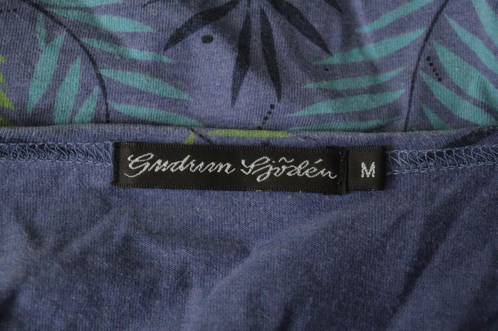 GUDRUN SJODEN Blue Palm Leaf Print Cotton 3/4 Sleeve Pullover Knit Top – Size M