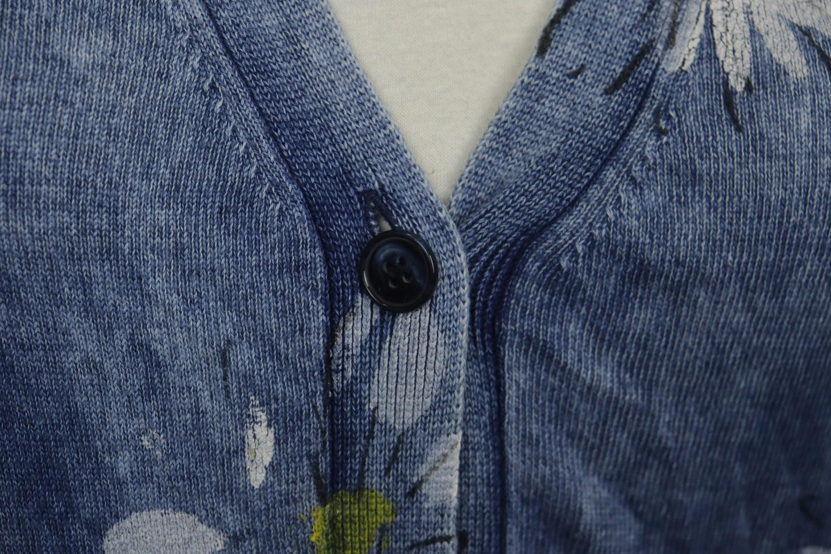 DOLCE & GABBANA Blue Floral Raglan Sleeve Button Front Cardigan Sweater – Size 40