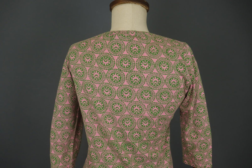 MARIMEKKO Pink Green Geometric Cotton Round Neck Long Sleeve Blouse Top – Size M