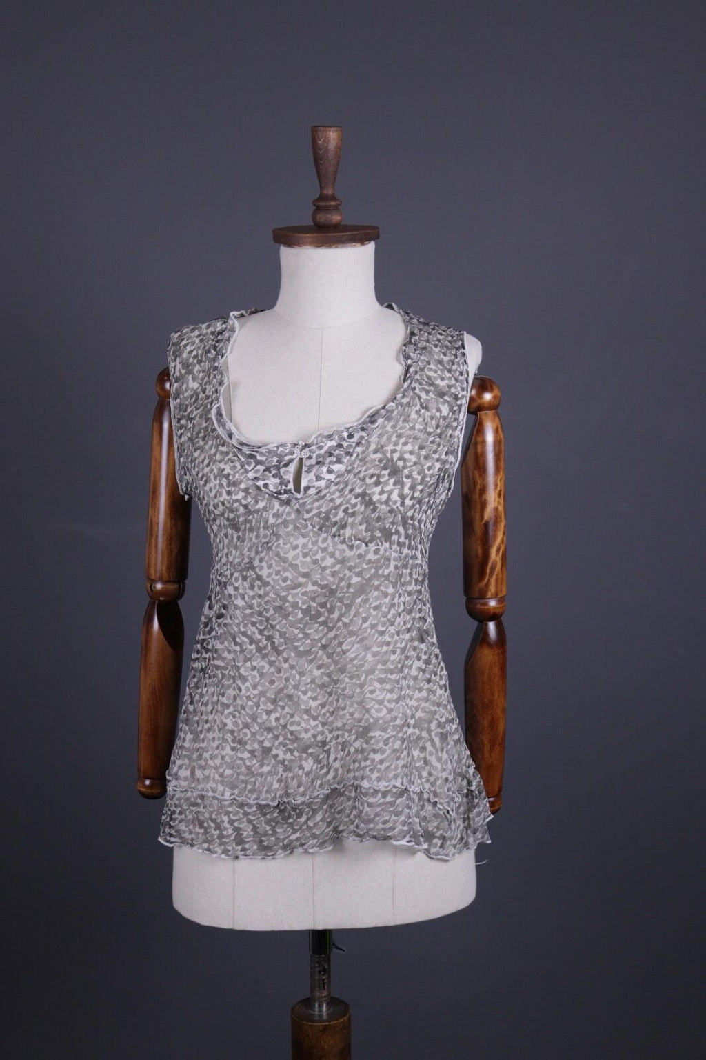 TRANSIT PAR SUCH Gray Silk Abstract Sleeveless Mesh Tank Top – Size M