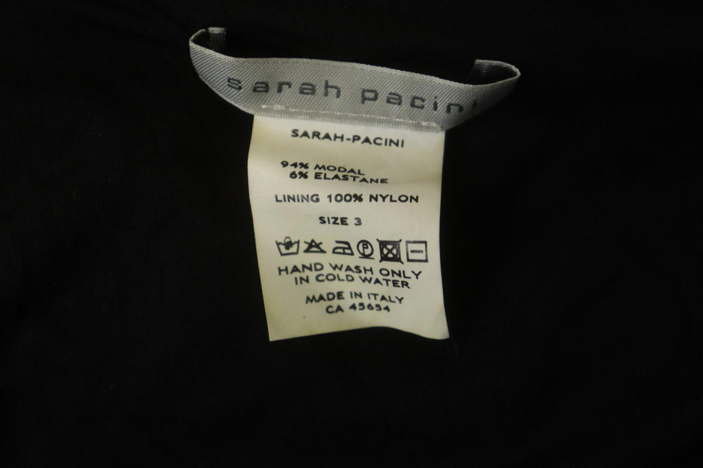 SARAH PACINI Black Nylon Sleeveless V-Neck Belted Waist Wrap Tank Dress – Size 3