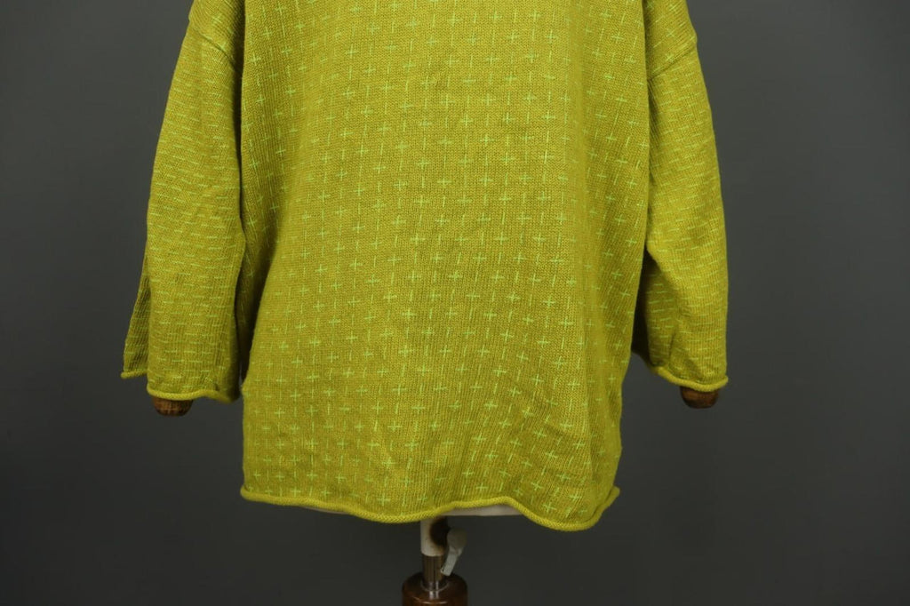 GUDRUN SJODEN Yellow Geometric Linen Long Sleeve Crew Neck Pullover Sweater Sz M