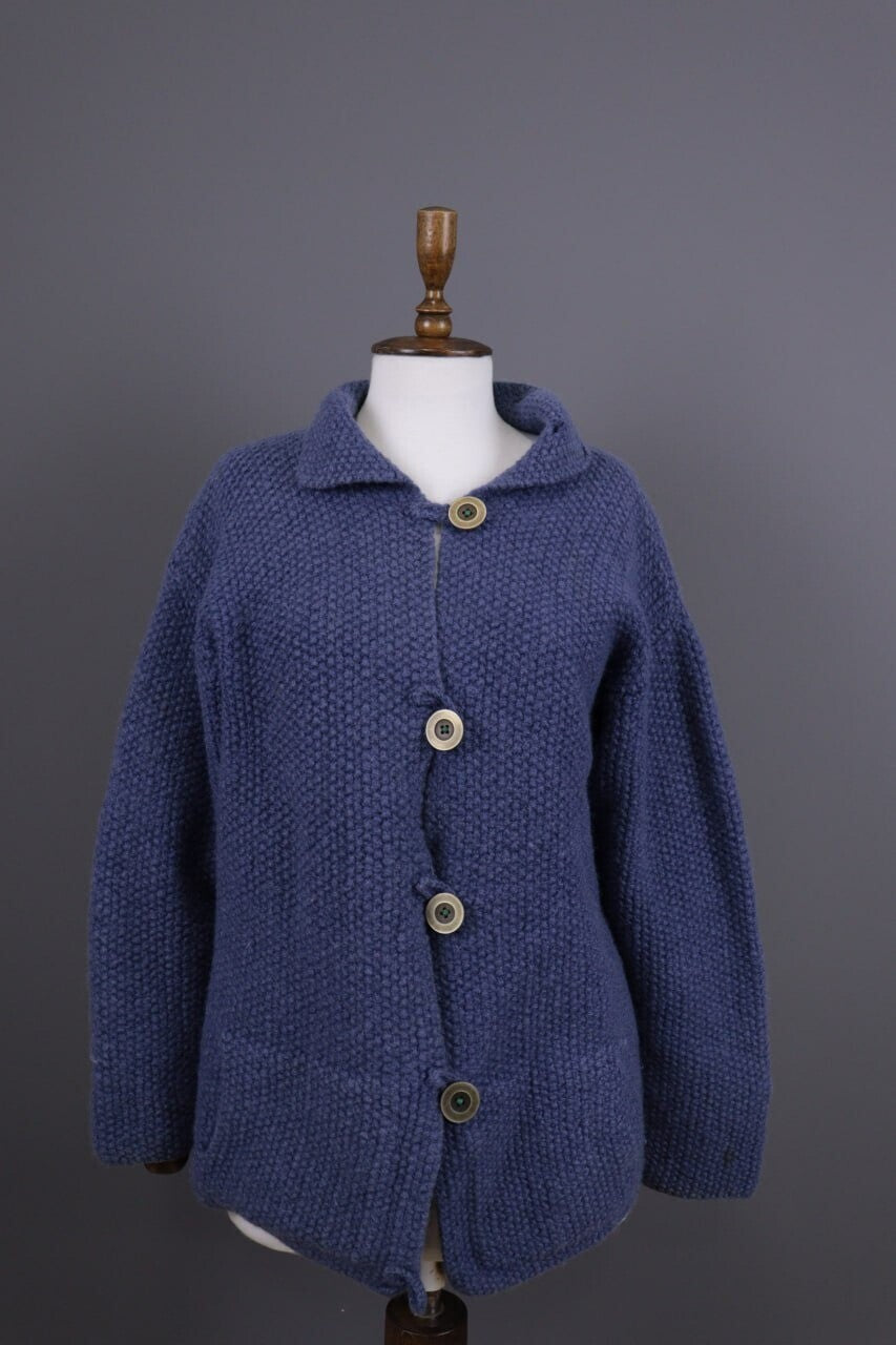Pachamama Blue Button Down Wool Hand Knit Cardigan Jacket – Size XL