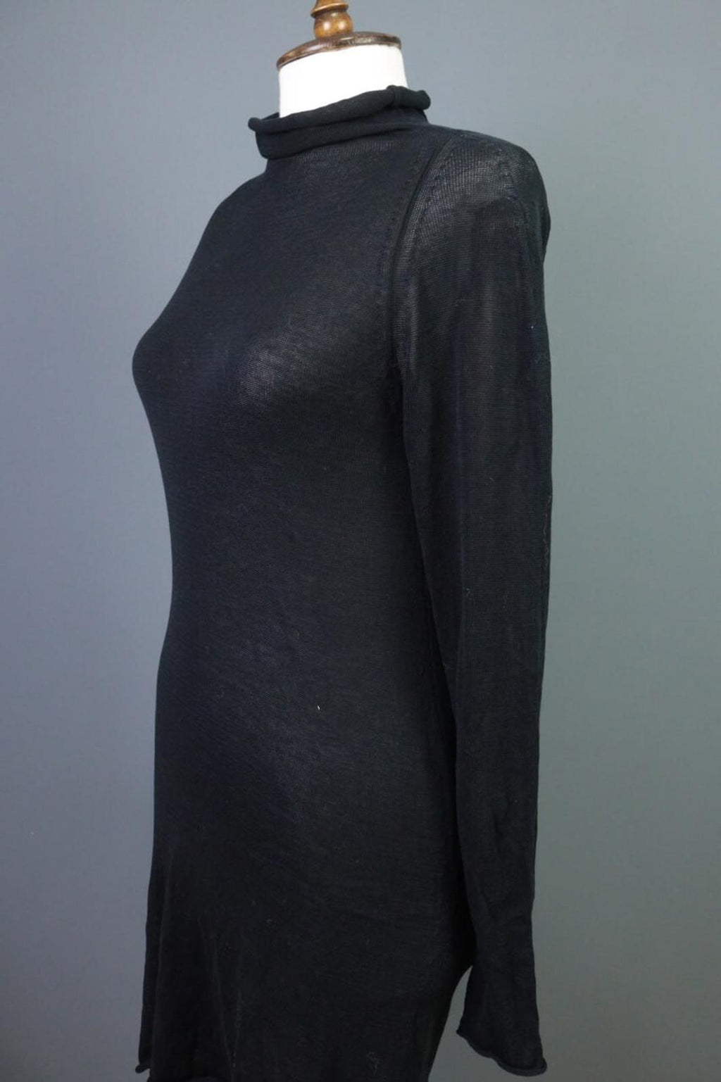 SARAH PACINI Black Knit Mesh Turtle Neck Sweater Midi Dress – Size 1