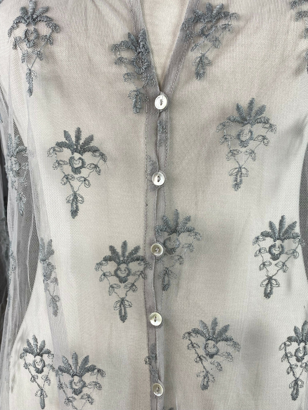 Simclan Floral Button Down Long Sleeve Mesh A-Line Tunic Dress – Women's 42