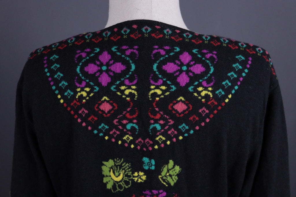 IVKO Black Intarsia Pattern Wool Floral Knit Sweater – Size 40 / S