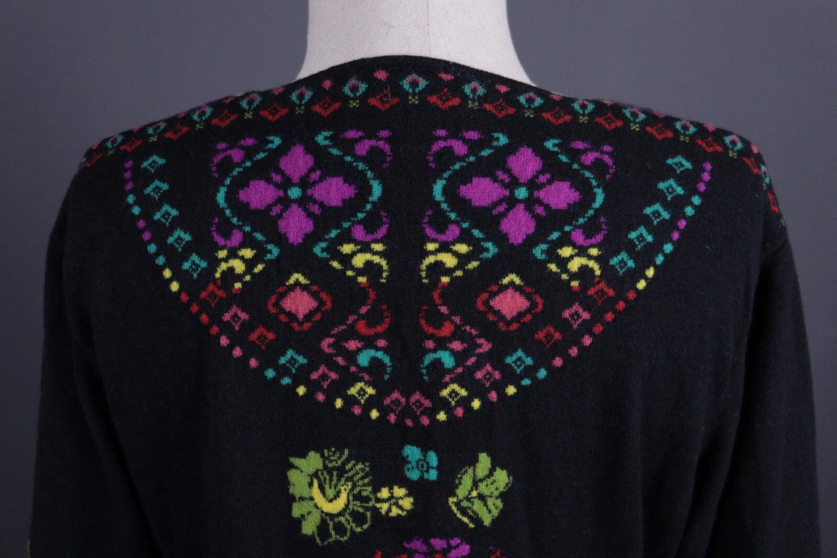 IVKO Black Intarsia Pattern Wool Floral Knit Sweater – Size 40 / S
