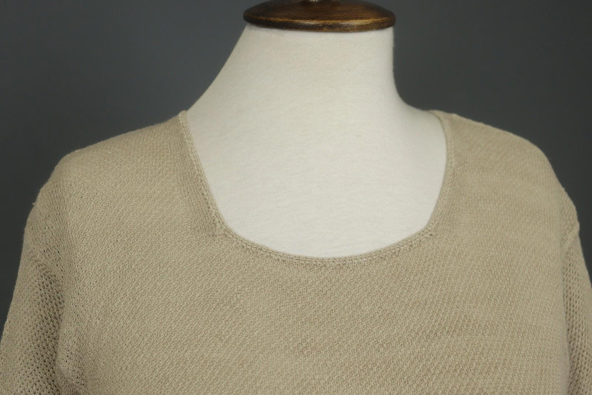 GUDRUN SJODEN Tan 100% Linen Long Sleeve Round Neck Pullover Shift Dress – Size S