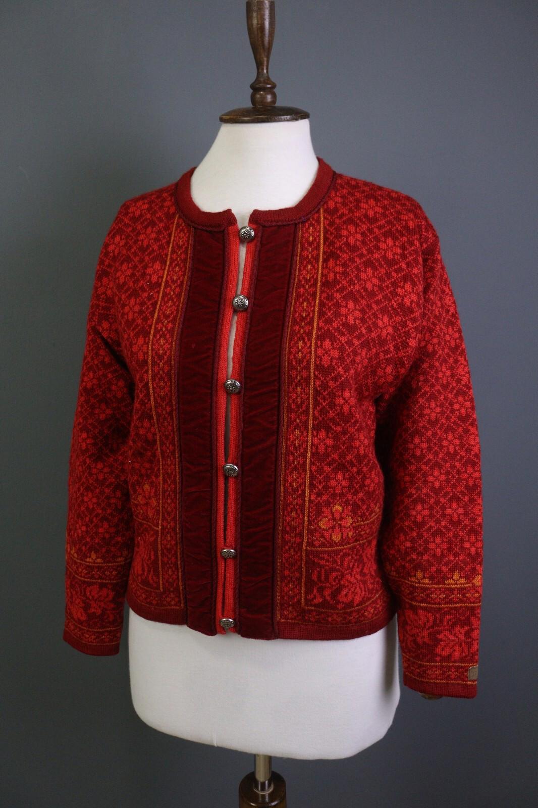 DALE OF NORWAY Red Geometric Wool Knit Button Cardigan Sweater – Size 3