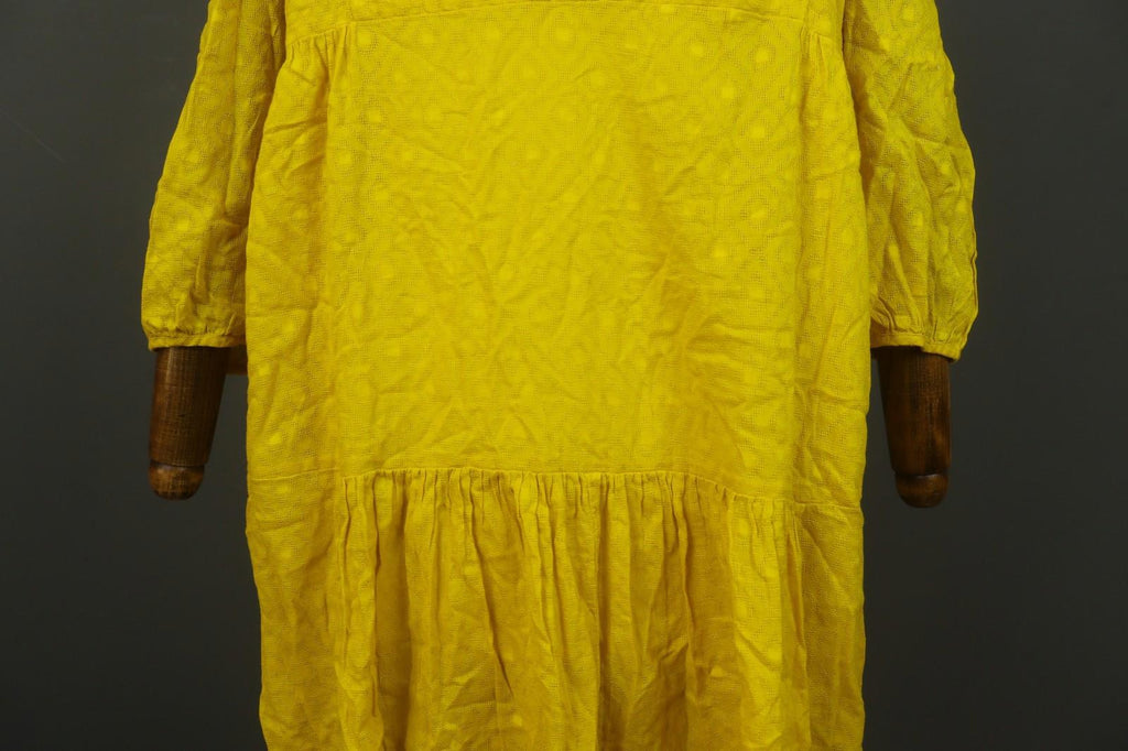 GUDRUN SJODEN Yellow Cotton Long Sleeve Round Neck Button Front Shirt Dress Sz M