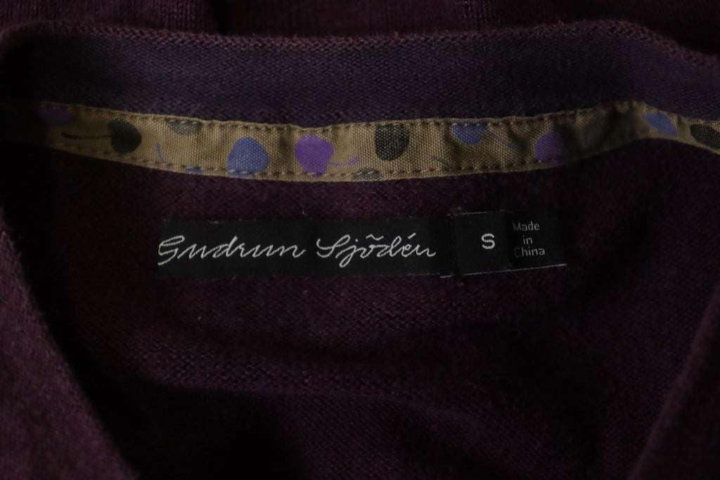 GUDRUN SJODEN Burgundy Cotton Knitted Raglan Sleeve Button Front Cardigan – Size S