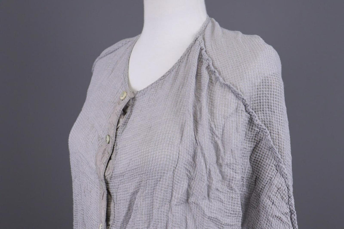 GRIZAS Gray Check Silk Lagenlook Long Sleeve Top Blouse Shirt – Size M