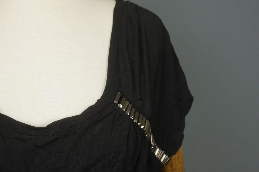 VERSACE JEANS Black 100% Viscose Stretch Beaded Scoop Neck Shift Dress – Size 36